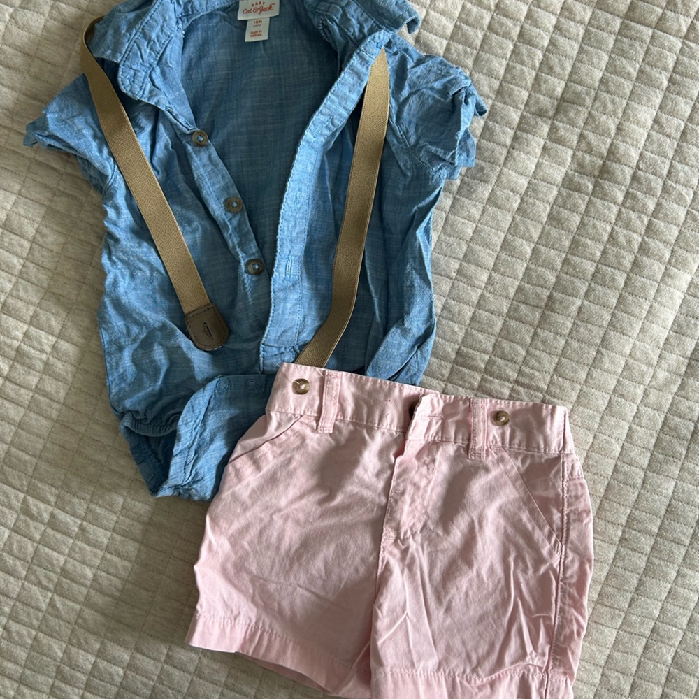 Cat & Jack Pink and Blue Matching Set with Suspenders